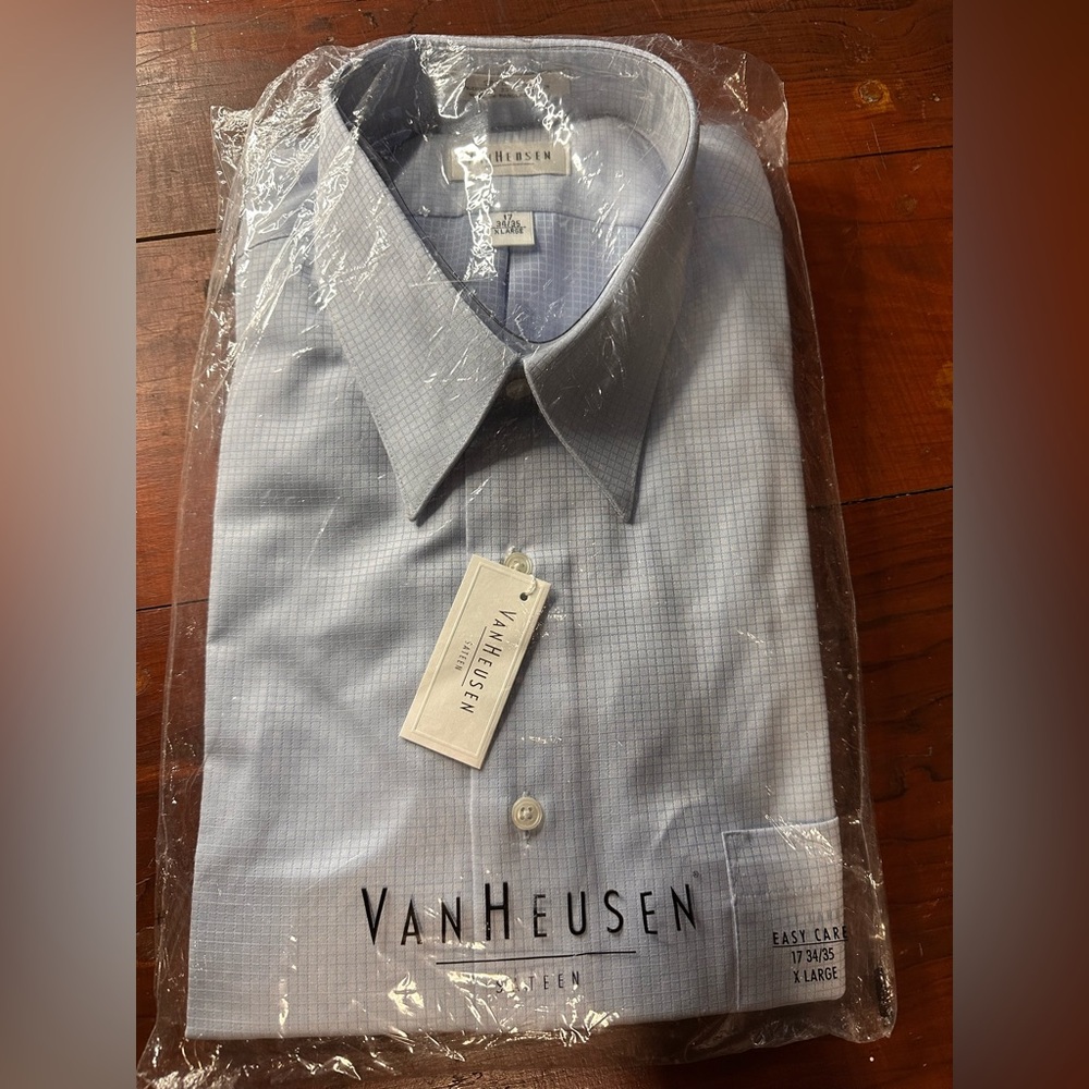 Van Heusen Sateen dress shirt , Blue and size 17 34/35